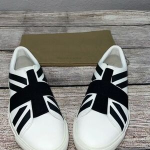 White Sneakers with Black Straps